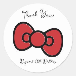 Pegatina Redonda Lazo Rojo Bonito Fiesta de Cumpleaños Baby Shower 