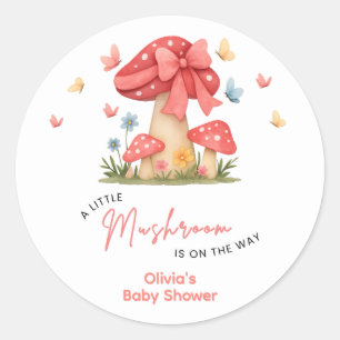 Pegatina Redonda Lazo Rojo Floral Un Poco Hongos Baby Shower 