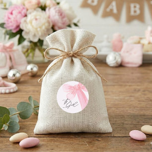 Pegatina Redonda Lazo Rosa Beige de Acuarela Moderna Es una Niña