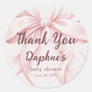 Pegatina Redonda Lazo rosa con elegante escritura para baby shower