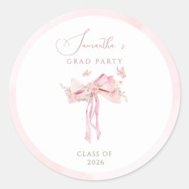 Pegatina Redonda Lazo rosa coquette FLORAL graduación