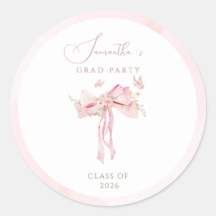 Pegatina Redonda Lazo rosa coquette FLORAL graduación