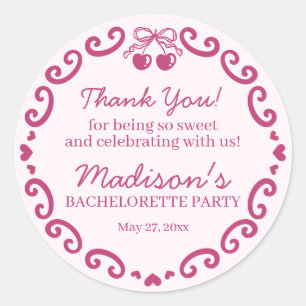 Pegatina Redonda Lazo Rosa Retro Corazón Coquette Torta de Soltera