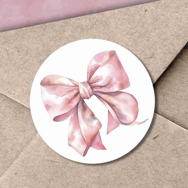 Pegatina Redonda Lazo Rosa Sencillo para Boda o Baby Shower (Pink Bow Simple Bridal Or Baby Shower Classic Round Sticker)