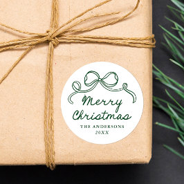 Pegatina Redonda Lazo Verde Caprichoso Dibujado a Mano Feliz Navida
