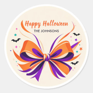 Pegatina Redonda Lazo y murciélagos personalizados de Halloween