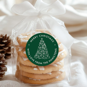 Pegatina Redonda Lazos caprichosos del árbol de Navidad verde Navid