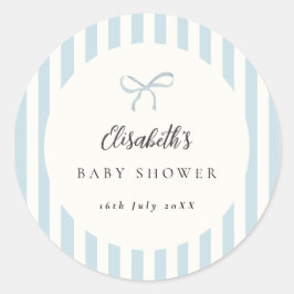 Pegatina Redonda Lazos clásicos de rayas azul polvo