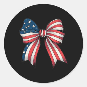 Pegatina Redonda Lazos Coquette Retro 4 De Julio Bandera Americana