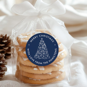 Pegatina Redonda Lazos de árbol de Navidad caprichosos Navidad Navy