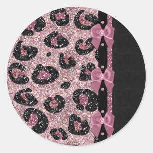 Pegatina Redonda Lazos de cinta de estampado de leopardo rosa RAB R