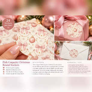Pegatina Redonda Lazos de Navidad de Coqueta Rosa y Perlas Clásico