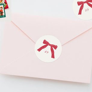 Pegatina Redonda lazos rojos personalizados de Navidad vacaciones