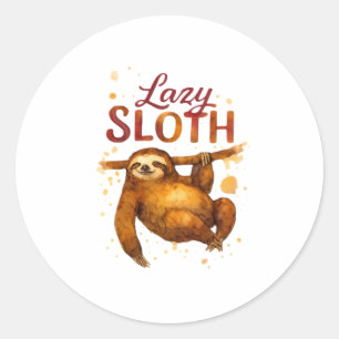 Pegatina Redonda Lazy Sloth en camiseta clásica con tinta de alcoho