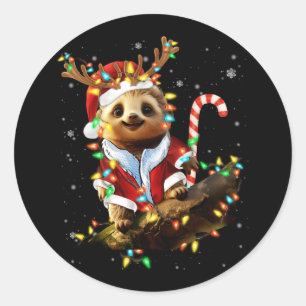 Pegatina Redonda Lazy Sloth Lover Xmas Locura de reno Merry C