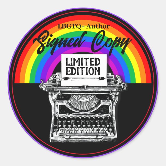 Pegatina Redonda LBGTQ+ Autor de escritura de copia firmada (Anverso)