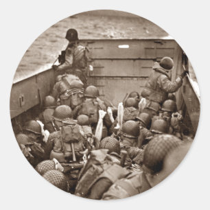 Pegatina Redonda LCI y Soldados Omaha Beach