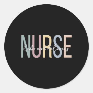 Pegatina Redonda Ld Enfermera A Boho Trabajador Y Enfermero De Part