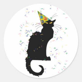 Pegatina Redonda Le Chat Fiesta Gorra y Confetti
