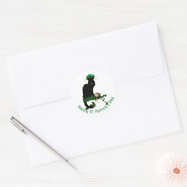 Pegatina Redonda Le Chat Noir Clover St. Patrick's Day (Sobre)