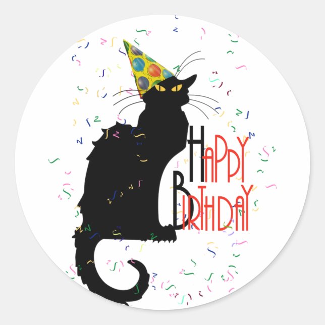 Pegatina Redonda Le Chat Noir - ¡FELIZ CUMPLEAÑOS! (Anverso)