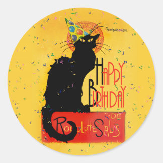 Pegatina Redonda Le Chat Noir - Feliz cumpleaños