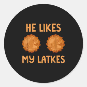 Pegatina Redonda Le gustan mis latkes Pareja de Hanukkah Ropa judía