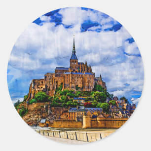 Pegatina Redonda Le Mont Saint Michel