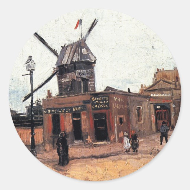 Pegatina Redonda Le Moulin de la Galette por Vincent van Gogh (Anverso)