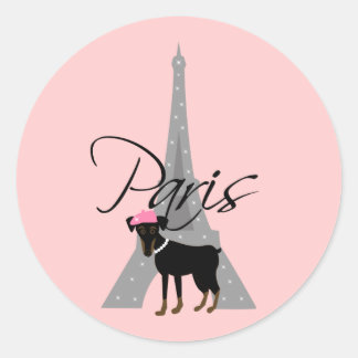 Pegatina Redonda Le petit chien à Paris