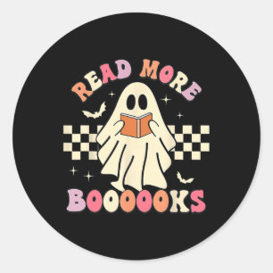 Pegatina Redonda Lea más libros Cute Ghost Leer más libros H