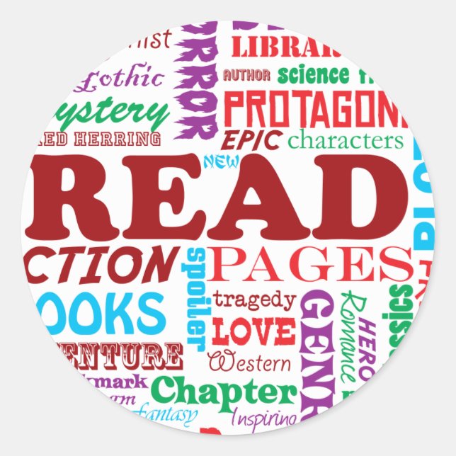 Pegatina Redonda ¡Lea todos sobre él! (Anverso)