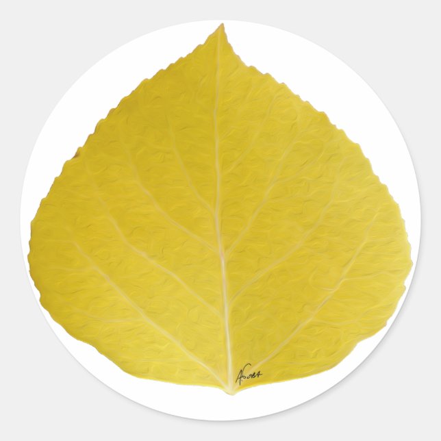 Pegatina Redonda Leaf amarillo #5 (Anverso)