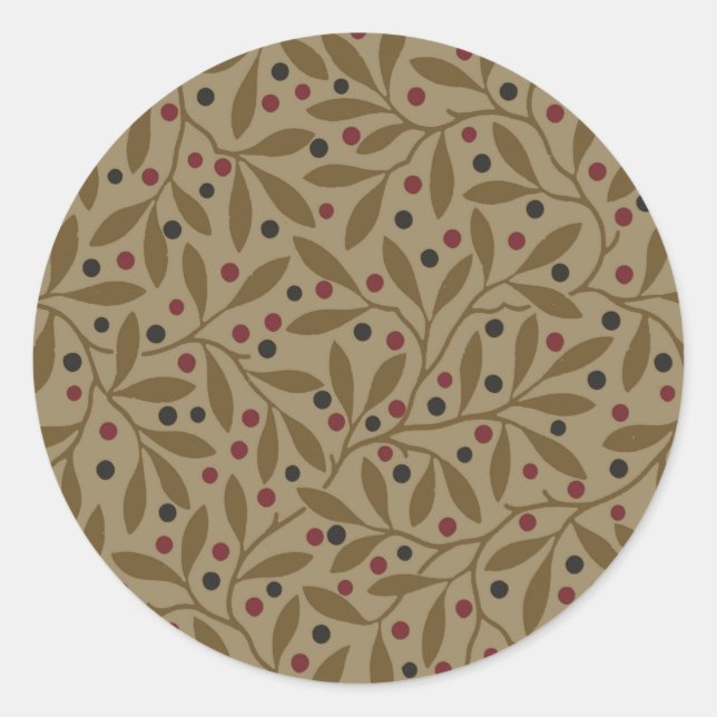 Pegatina Redonda Leaf Berry Classic Colored Bonito Pattern Art (Anverso)