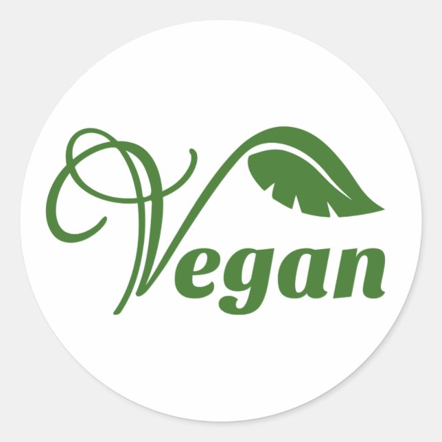 Pegatina Redonda Leaf del logotipo vegan (Anverso)