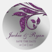 Leaf Save Date Boda Pegatinas Purple Sparkle