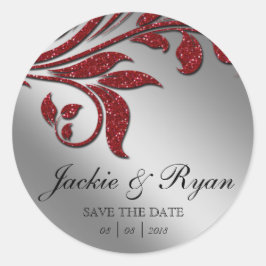 Pegatina Redonda Leaf Save Date Wedding Stickers Red Sparkle Xmas