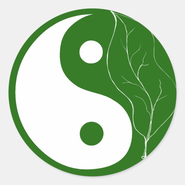 Pegatina Redonda Leaf verde Yin Yang (Anverso)