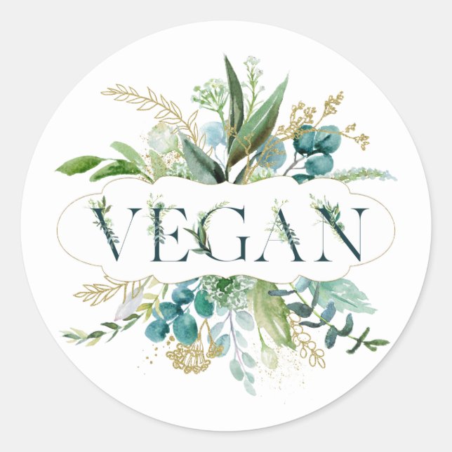 Pegatina Redonda Leafy Green Vegan Design (Anverso)