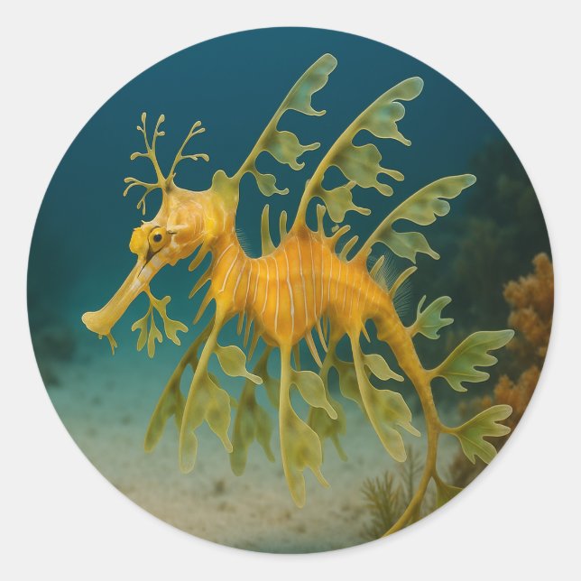 Pegatina Redonda Leafy Sea Dragon (Anverso)