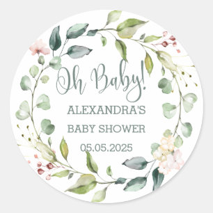 Pegatina Redonda Leafy wreath Baby Shower
