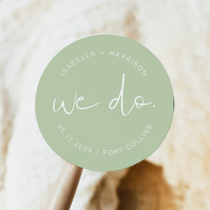 Pegatina Redonda LEAH Vibrant Pastel Green Spring Garden Wedding