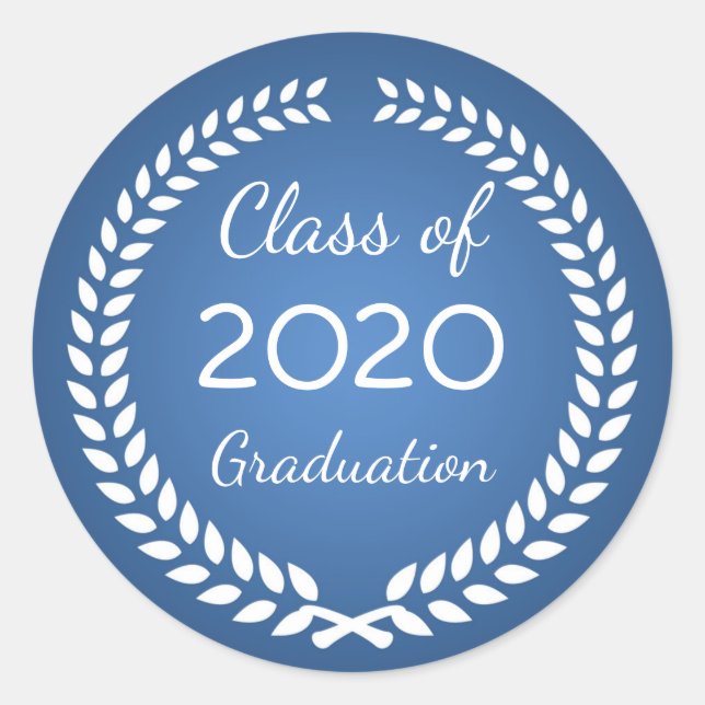 Pegatina Redonda Lealtad de laurel blanco sobre graduación azul (Anverso)