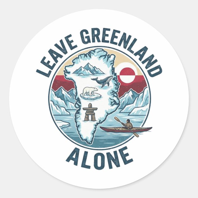 Pegatina Redonda Leave Greenland Alone (Anverso)