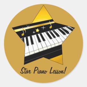 Pegatina Redonda Lección de piano de la estrella al estudiante del
