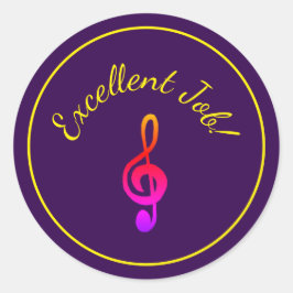 Pegatina Redonda Lecciones musicales Treble Clef Reward Purple