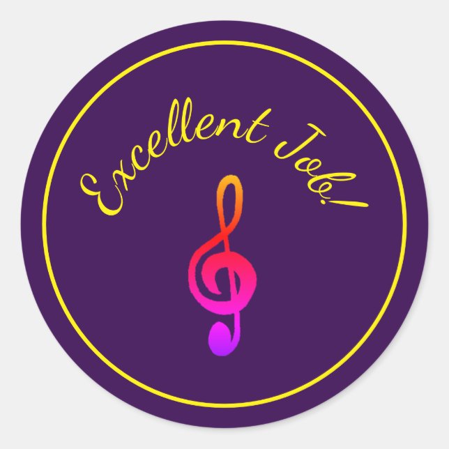 Pegatina Redonda Lecciones musicales Treble Clef Reward Purple (Anverso)