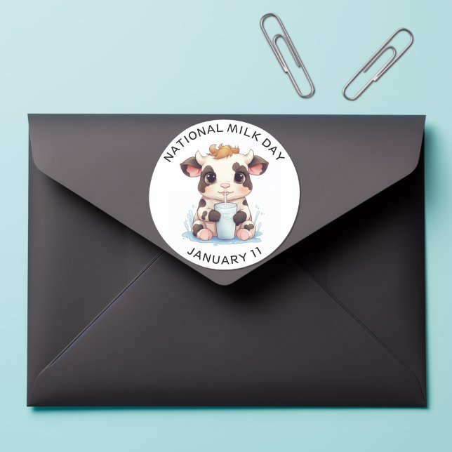 Pegatina Redonda Leche blanca y negra de Kawaii bebé vaca que bebe  (Subido por el creador)