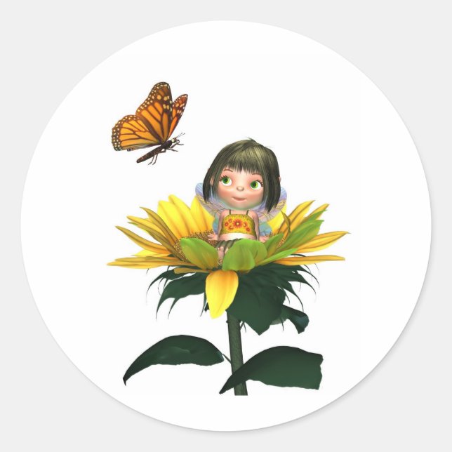 Pegatina Redonda Leche de girasol bebé con mariposa (Anverso)