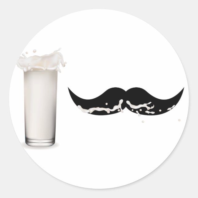 Pegatina Redonda Leche Mustache (Anverso)